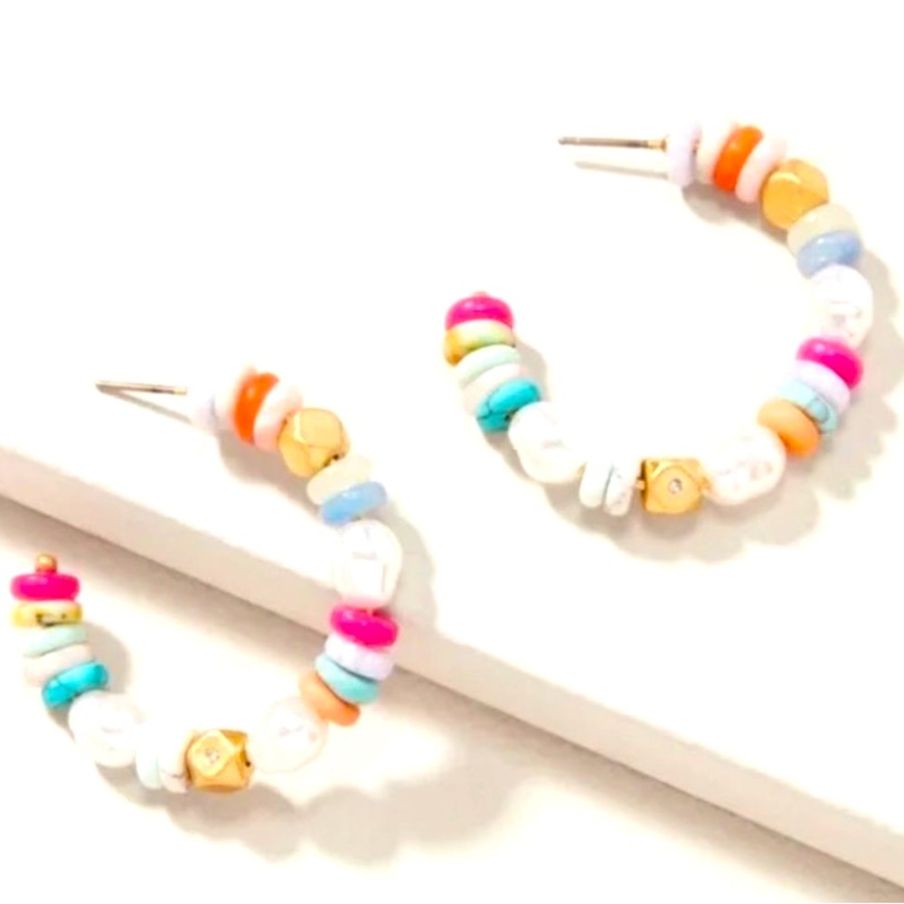 :: Stella & Dot Modern Bohemian Colorful Beaded Hoop Earrings - Picture 2 of 5
